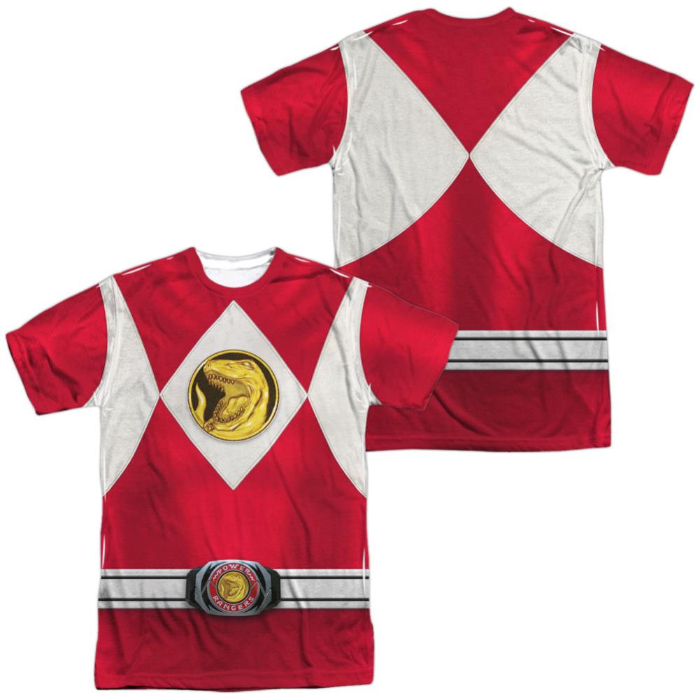 Mighty Morphin Power Rangers Red Ranger Emblem (Front/Back Print) Men's Regular Fit Polyester Short-Sleeve T-Shirt