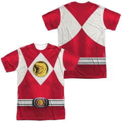 Mighty Morphin Power Rangers Red Ranger Emblem (Front/Back Print) Men's Regular Fit Polyester Short-Sleeve T-Shirt