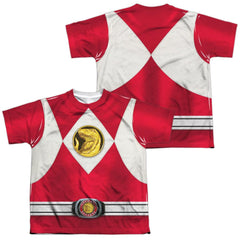 Mighty Morphin Power Rangers Red Ranger Emblem (Front/Back Print) Youth Regular Fit Poly Short-Sleeve T-Shirt
