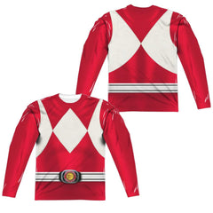 Mighty Morphin Power Rangers Red Ranger (Front/Back Print) Men's Regular Fit Polyester Long-Sleeve T-Shirt