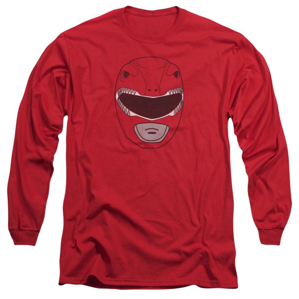 Mighty Morphin Power Rangers Red Ranger Mask Men's 18/1 Cotton Long-Sleeve T-Shirt