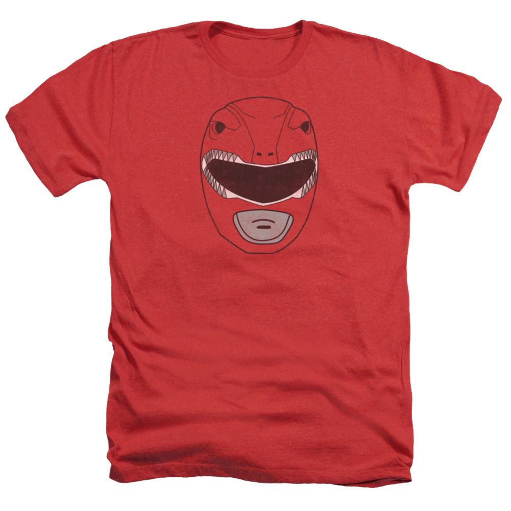 Mighty Morphin Power Rangers Red Ranger Mask Men's 30/1 Heather 60 40 Poly Short-Sleeve T-Shirt