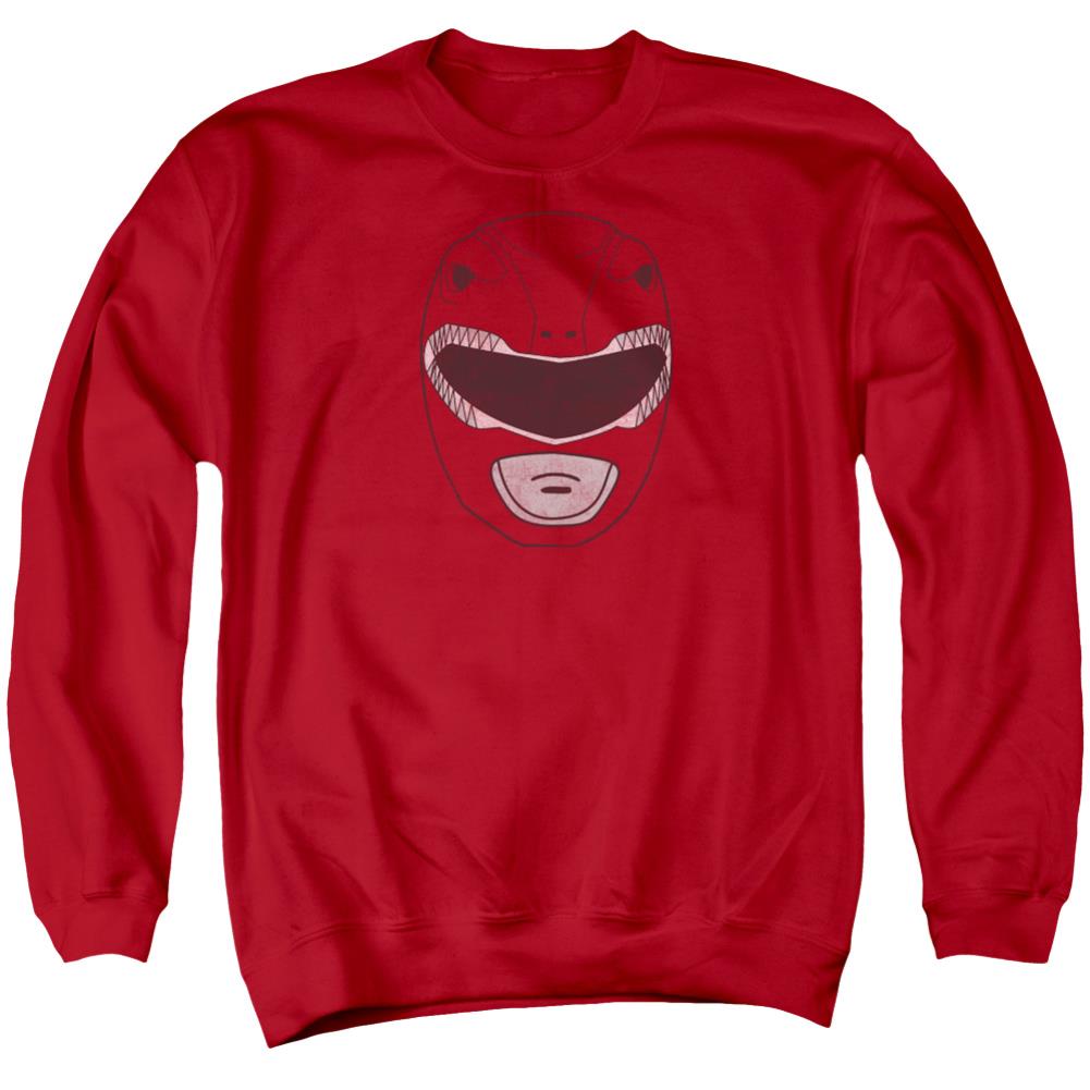 Mighty Morphin Power Rangers Red Ranger Mask Men's Crewneck 50 50 Poly Long-Sleeve T-Shirt