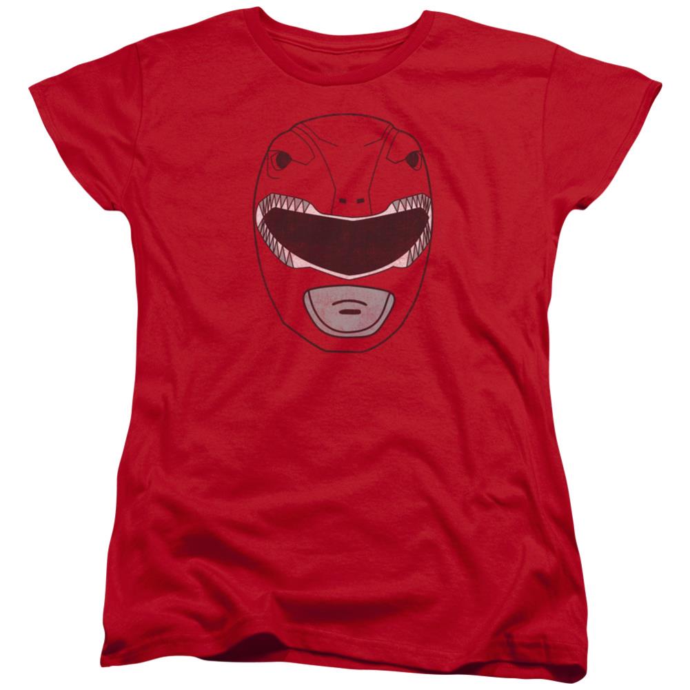 Mighty Morphin Power Rangers Red Ranger Mask Women's 18/1 Cotton Short-Sleeve T-Shirt