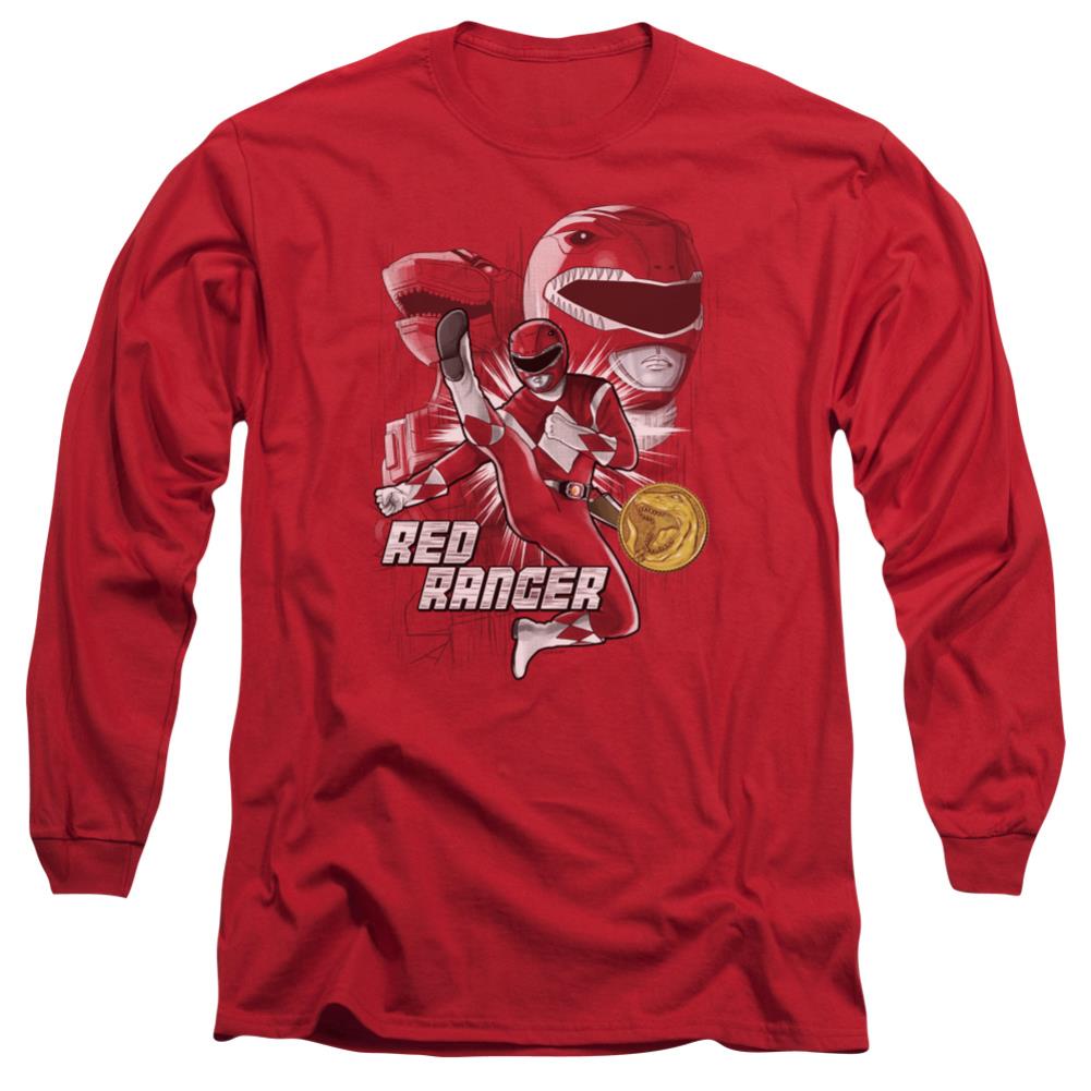 Mighty Morphin Power Rangers Red Ranger Men's 18/1 Cotton Long-Sleeve T-Shirt