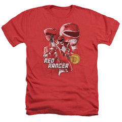 Mighty Morphin Power Rangers Red Ranger Men's 30/1 Heather 60 40 Poly Short-Sleeve T-Shirt