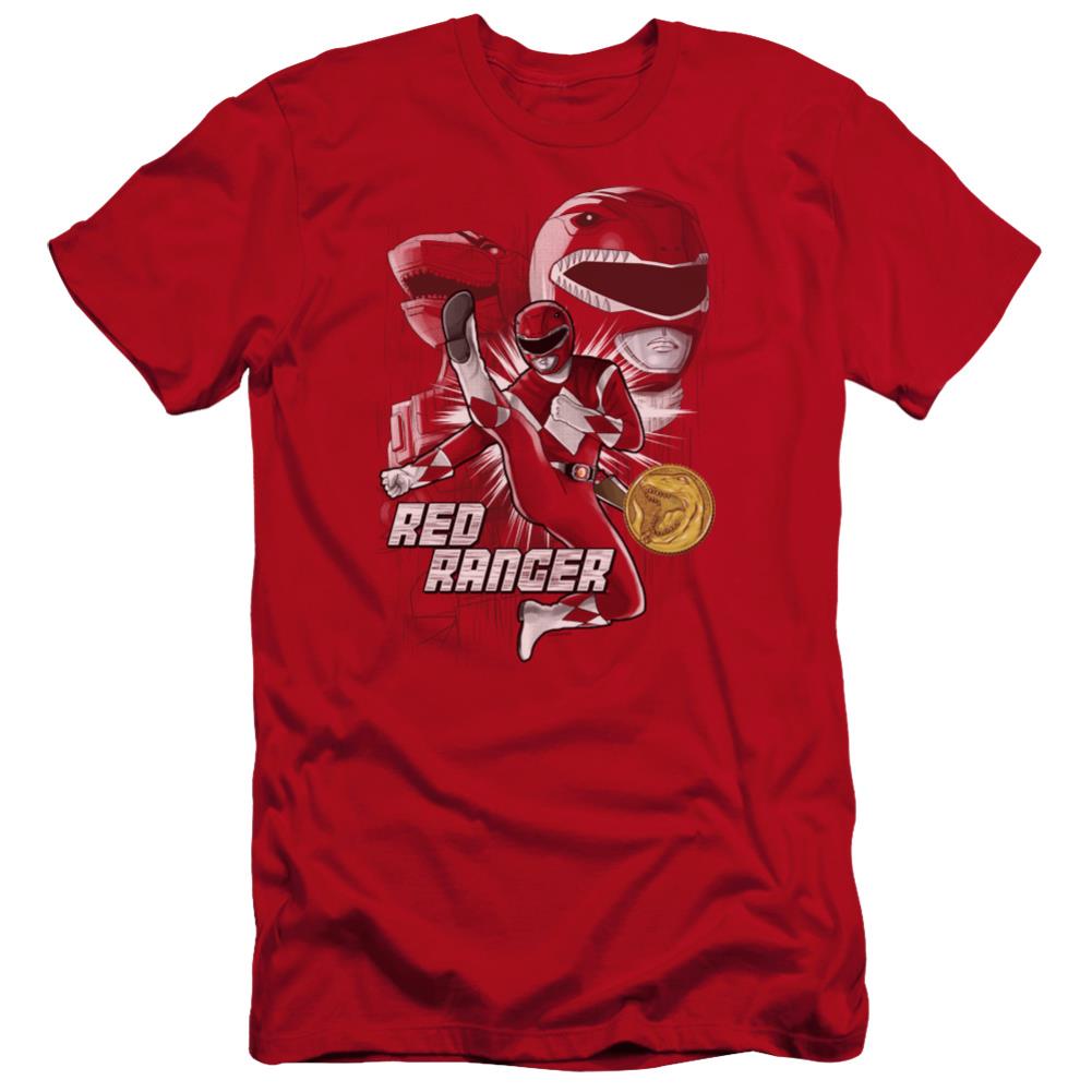 Mighty Morphin Power Rangers Red Ranger Men's Ultra-Soft 30/1 Cotton Slim Short-Sleeve T-Shirt