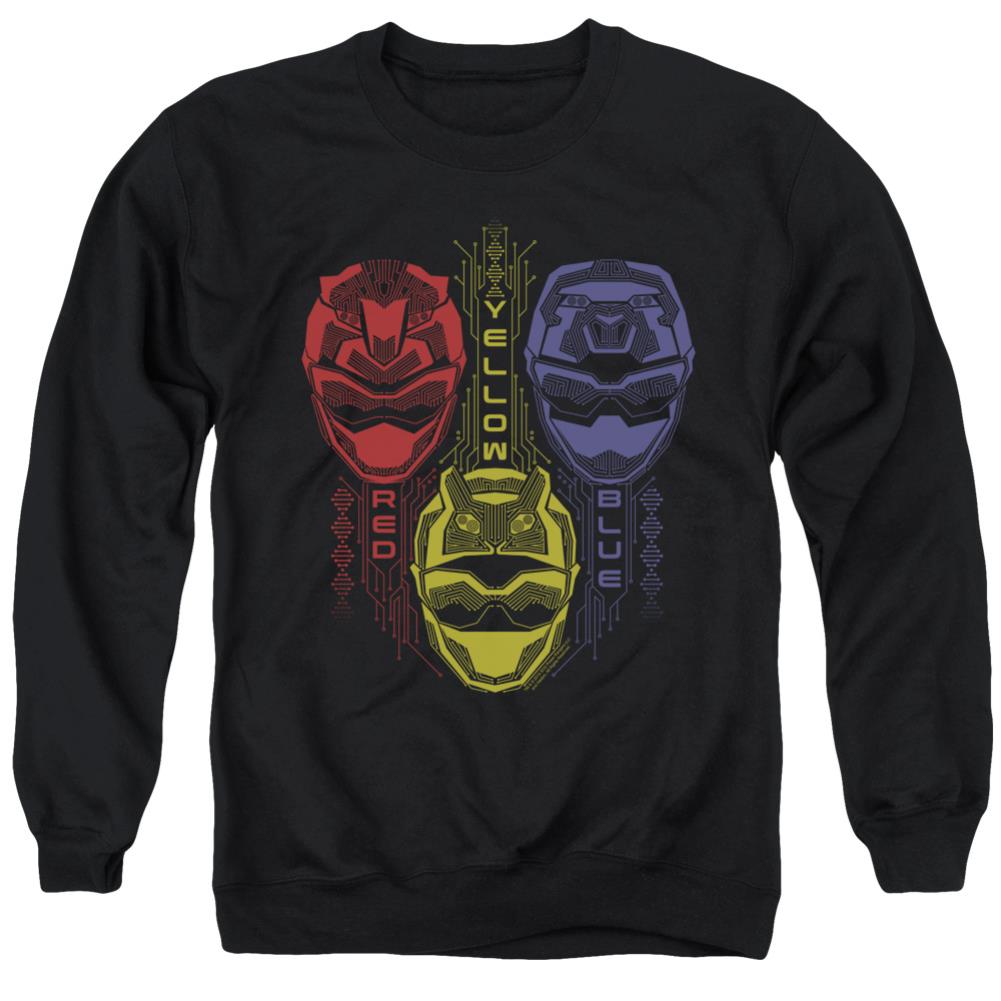 Mighty Morphin Power Rangers Red Yellow Blue Men's Crewneck 50 50 Poly Long-Sleeve T-Shirt