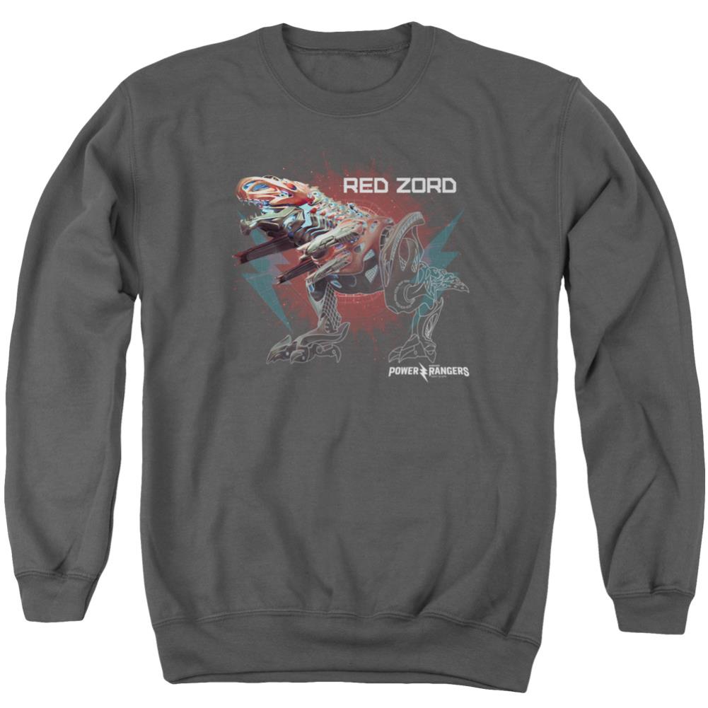 Mighty Morphin Power Rangers Red Zord Men's Crewneck 50 50 Poly Long-Sleeve T-Shirt