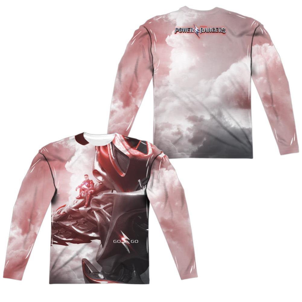 Mighty Morphin Power Rangers Red Zord Poster (Front/Back Print) Men's Regular Fit Polyester Long-Sleeve T-Shirt