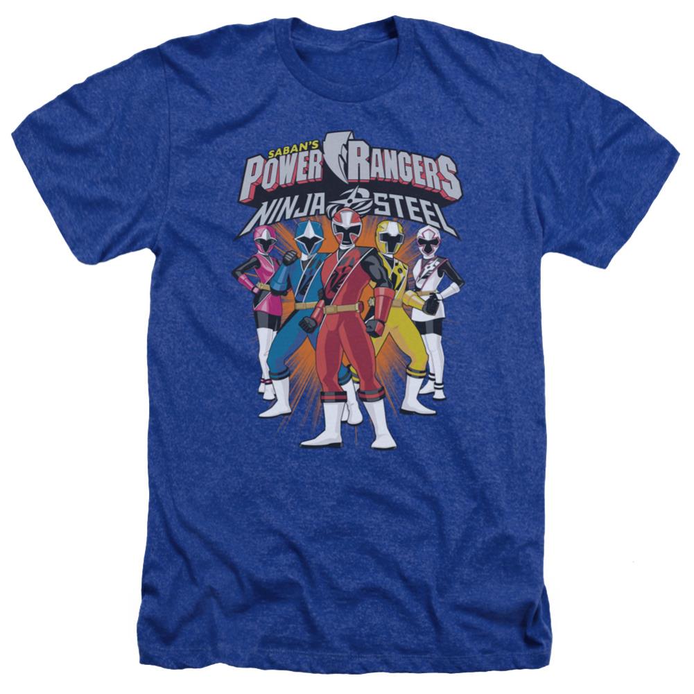Mighty Morphin Power Rangers Team Lineup Men's 30/1 Heather 60 40 Poly Short-Sleeve T-Shirt
