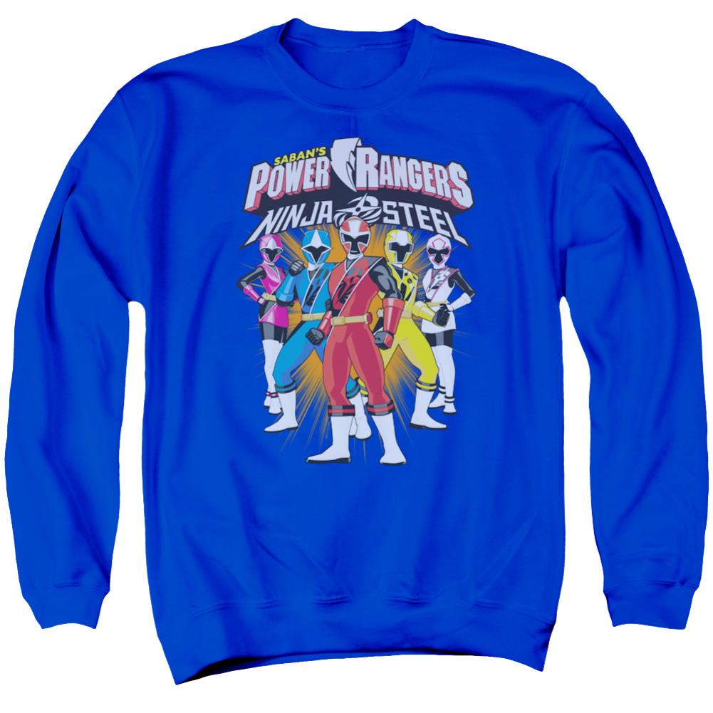 Mighty Morphin Power Rangers Team Lineup Men's Crewneck 50 50 Poly Long-Sleeve T-Shirt