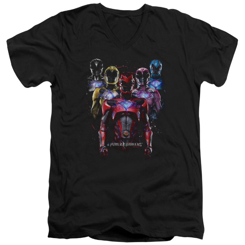 Mighty Morphin Power Rangers Team Of Rangers Men's 30/1 Cotton Slim V-Neck T-Shirt