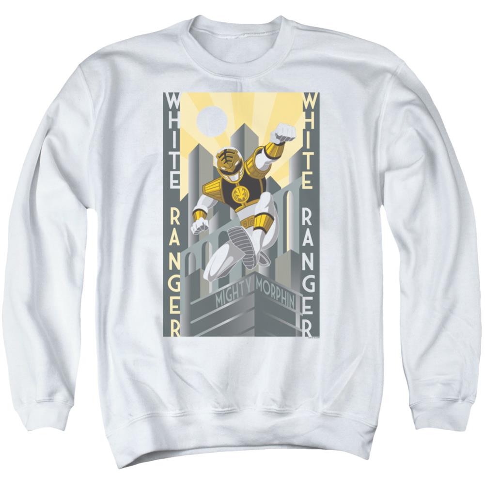 Mighty Morphin Power Rangers White Ranger Duo Men's Crewneck 50 50 Poly Long-Sleeve T-Shirt