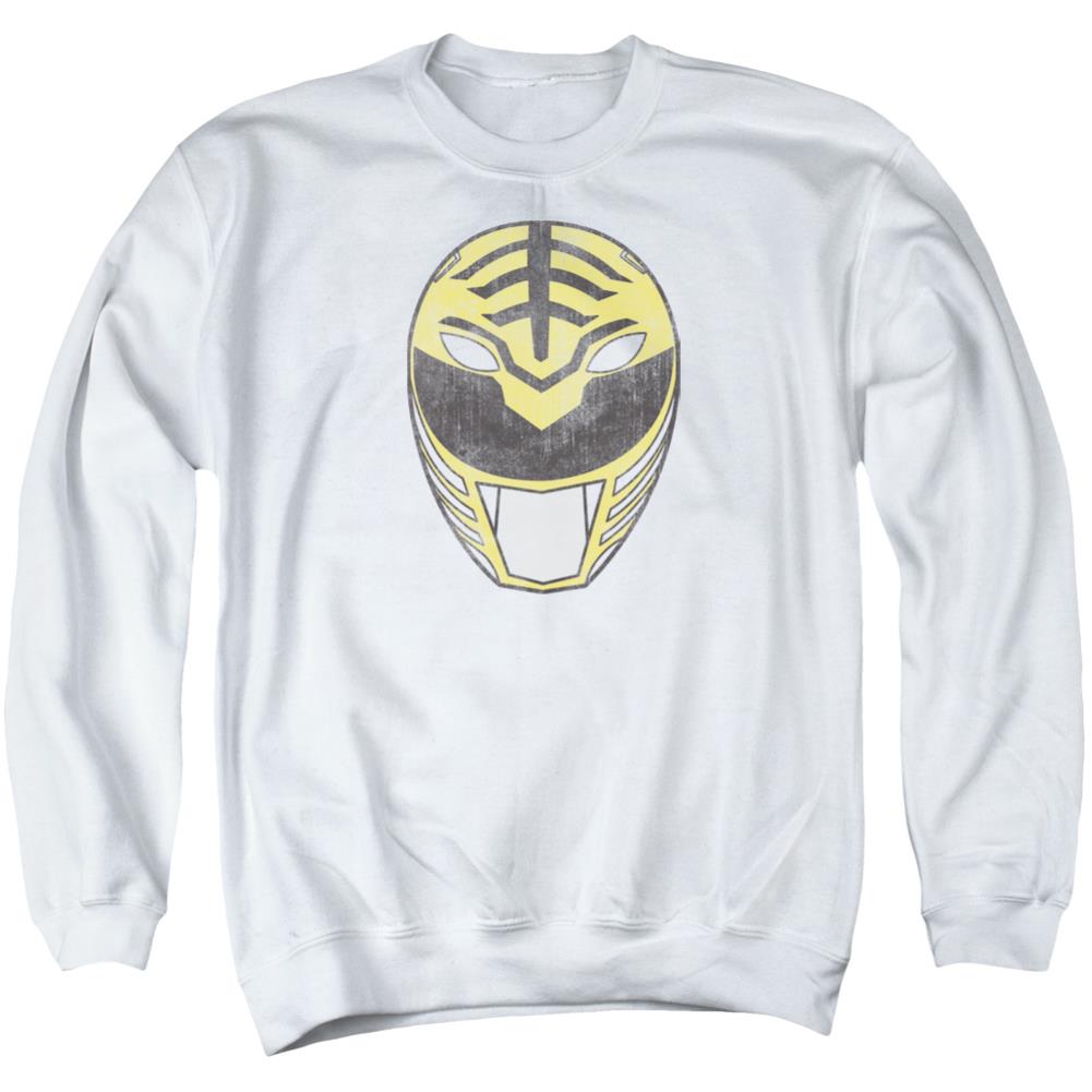 Mighty Morphin Power Rangers White Ranger Mask Men's Crewneck 50 50 Poly Long-Sleeve T-Shirt