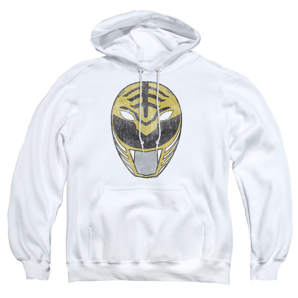 Mighty Morphin Power Rangers White Ranger Mask Men's Pull-Over 75 25 Poly Hoodie