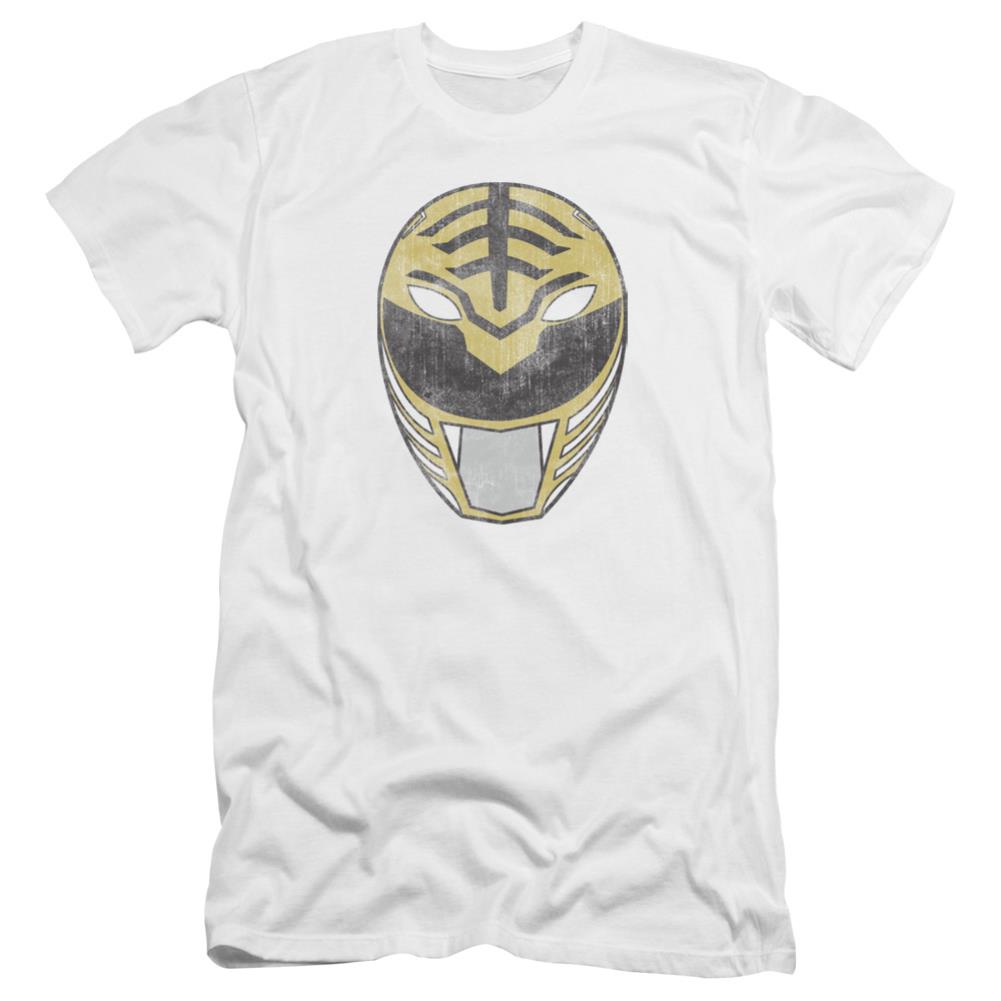 Mighty Morphin Power Rangers White Ranger Mask Men's Ultra-Soft 30/1 Cotton Slim Short-Sleeve T-Shirt