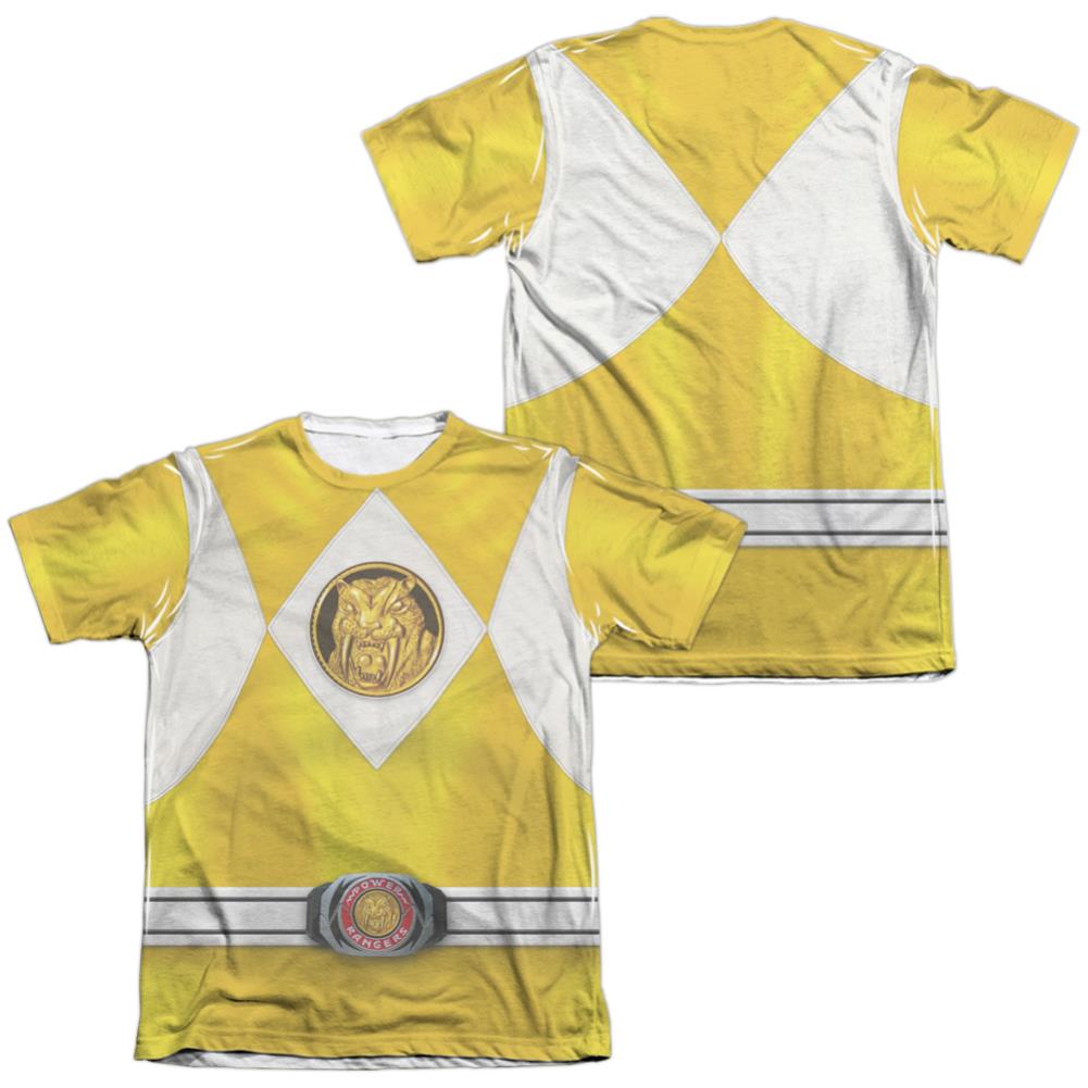 Mighty Morphin Power Rangers Yellow Ranger Emblem (Front/Back Print) Men's Regular Fit Poly Cotton Short-Sleeve T-Shirt