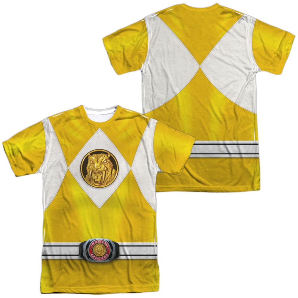 Mighty Morphin Power Rangers Yellow Ranger Emblem (Front/Back Print) Men's Regular Fit Polyester Short-Sleeve T-Shirt