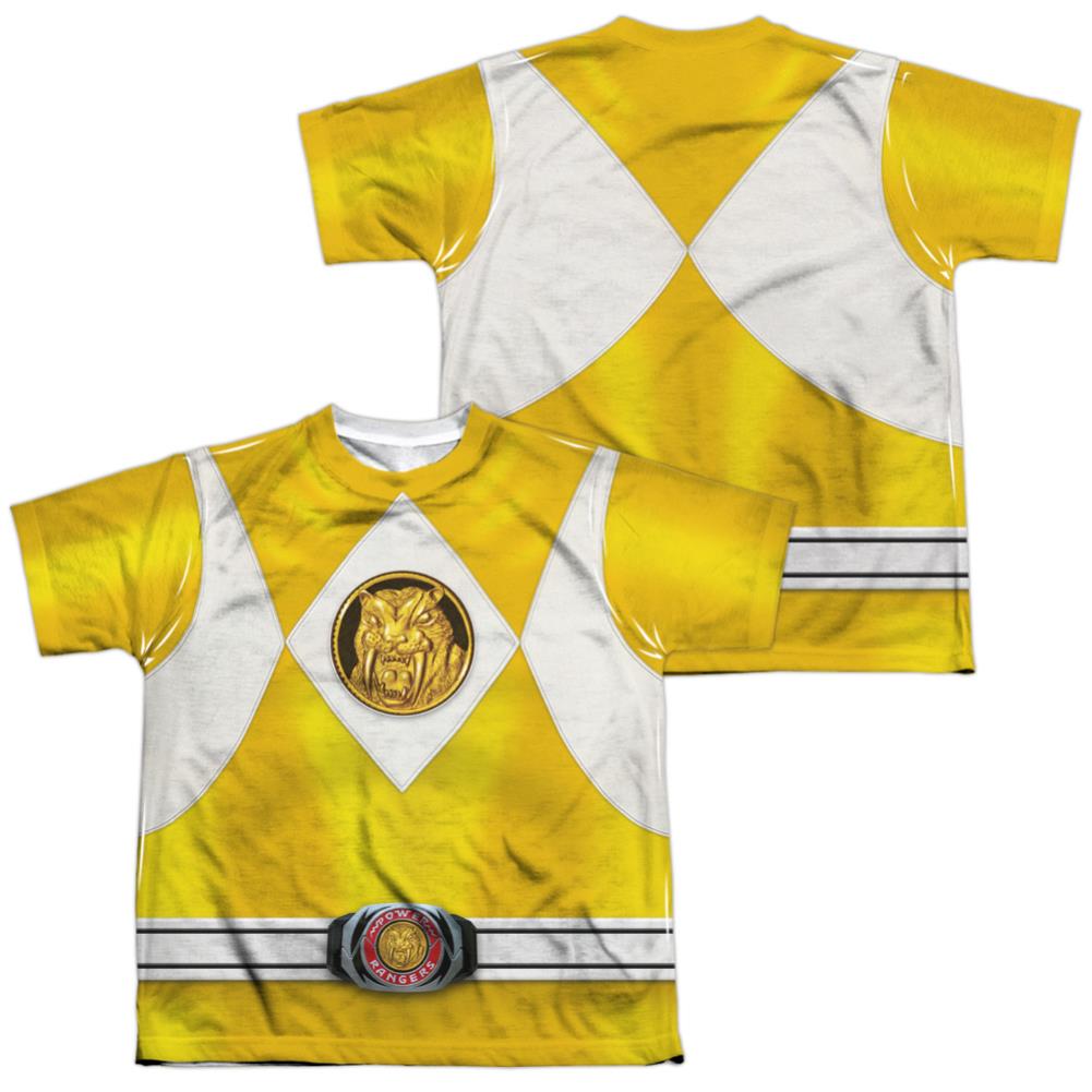 Mighty Morphin Power Rangers Yellow Ranger Emblem (Front/Back Print) Youth Regular Fit Poly Short-Sleeve T-Shirt