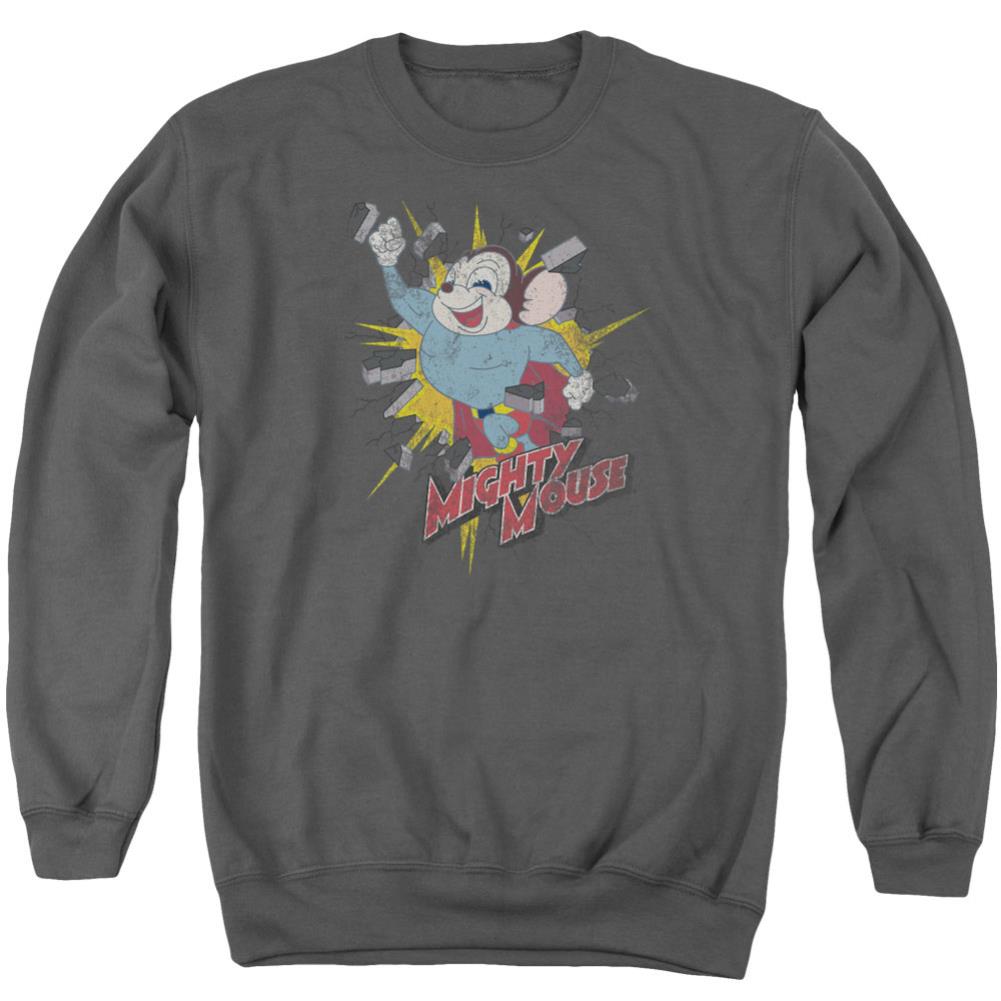 Mighty Mouse Break Through Men's Crewneck 50 50 Poly Long-Sleeve T-Shirt