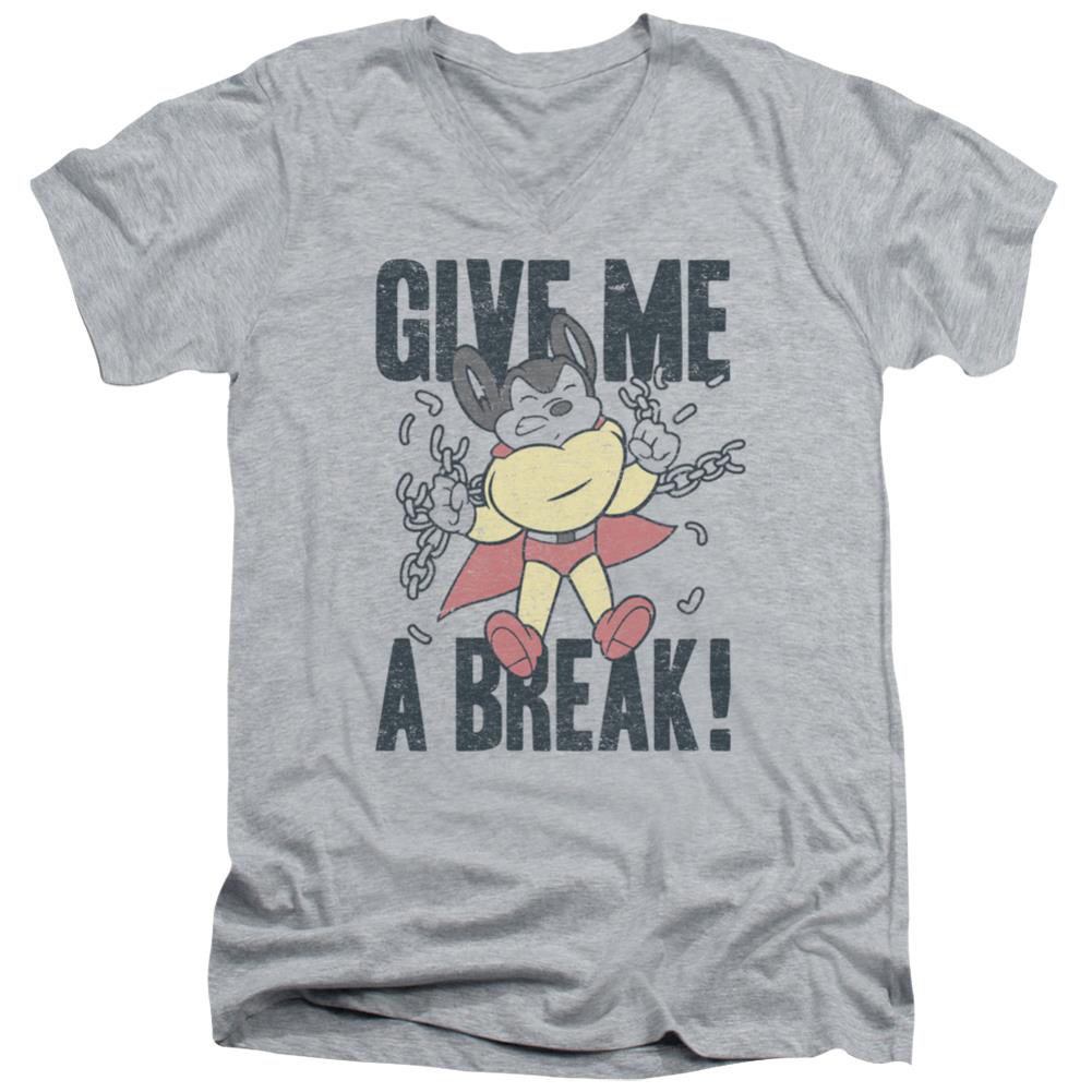 Mighty Mouse Give Me A Break Men's 30/1 Cotton Slim V-Neck T-Shirt