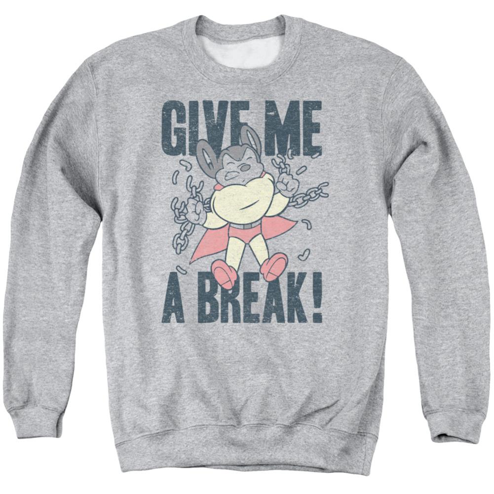 Mighty Mouse Give Me A Break Men's Crewneck 50 50 Poly Long-Sleeve T-Shirt