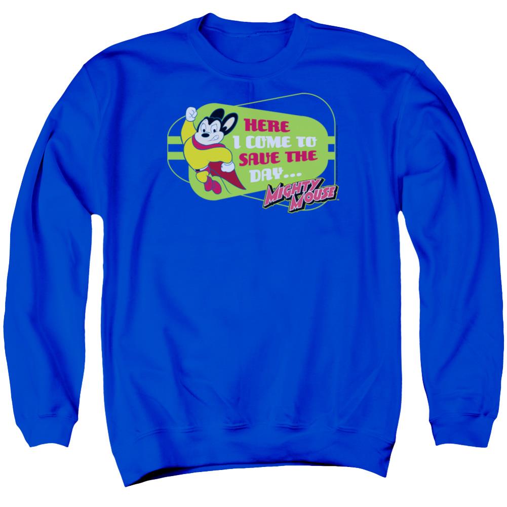 Mighty Mouse Here I Come Men's Crewneck 50 50 Poly Long-Sleeve T-Shirt