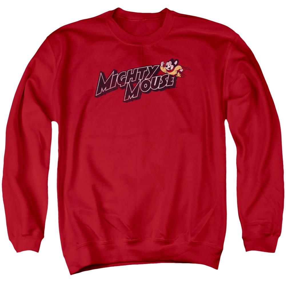 Mighty Mouse Might Logo Men's Crewneck 50 50 Poly Long-Sleeve T-Shirt