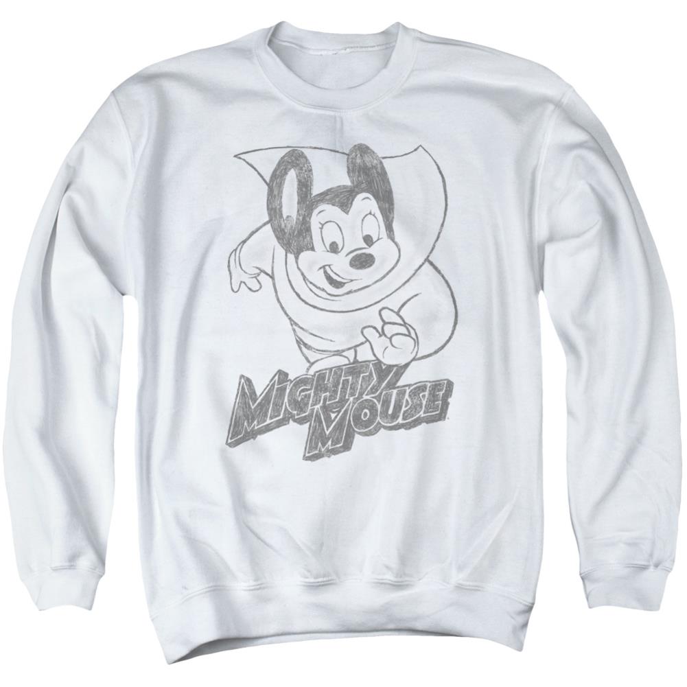 Mighty Mouse Mighty Sketch Men's Crewneck 50 50 Poly Long-Sleeve T-Shirt