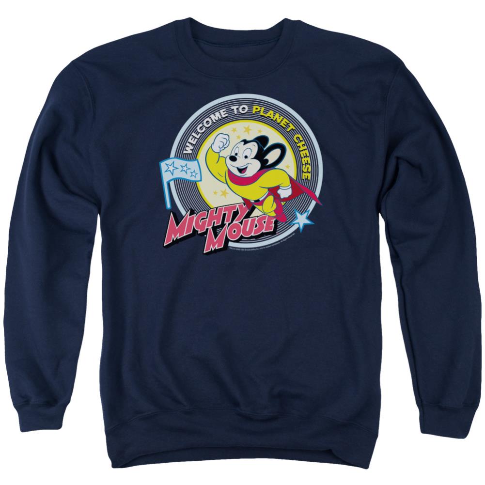 Mighty Mouse Planet Cheese Men's Crewneck 50 50 Poly Long-Sleeve T-Shirt