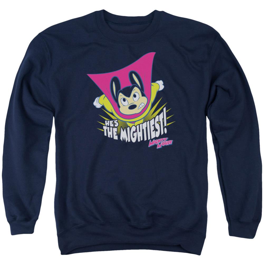 Mighty Mouse The Mightiest Men's Crewneck 50 50 Poly Long-Sleeve T-Shirt