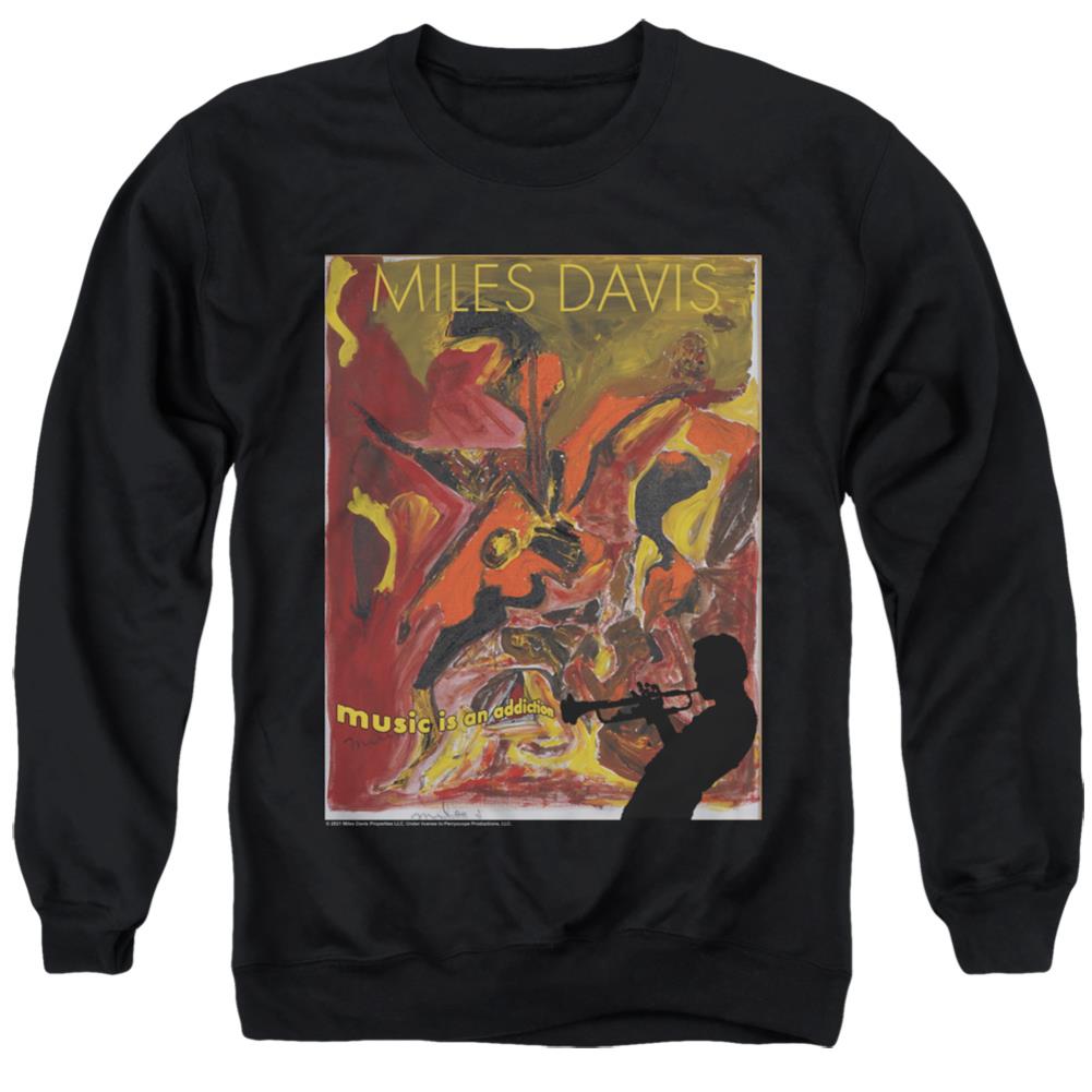 Miles Davis Music Is An Addiction Men's Crewneck 50 50 Poly Long-Sleeve T-Shirt