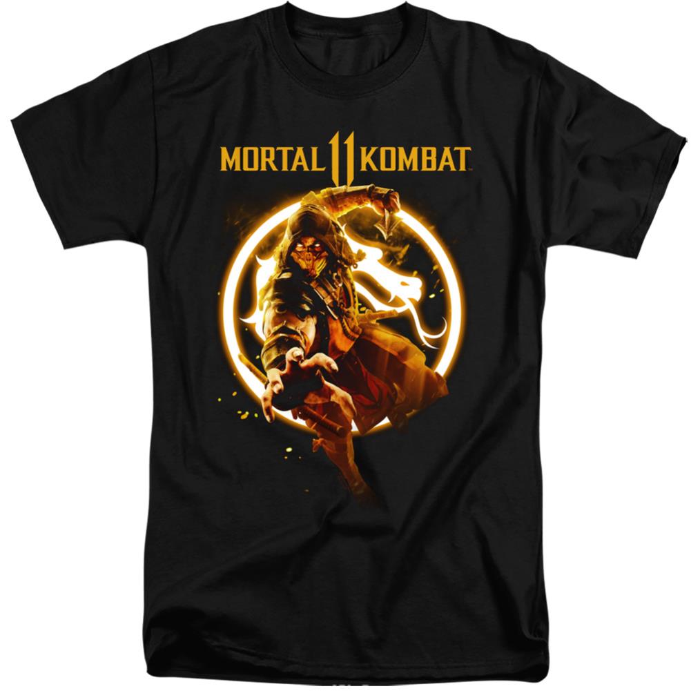 Mortal Kombat 11 Scorpion Flames Men's 18/1 Tall Cotton Short-Sleeve T-Shirt