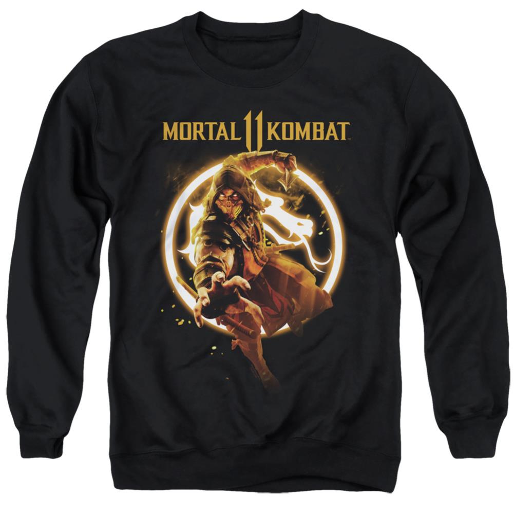 Mortal Kombat 11 Scorpion Flames Men's Crewneck 50 50 Poly Long-Sleeve T-Shirt