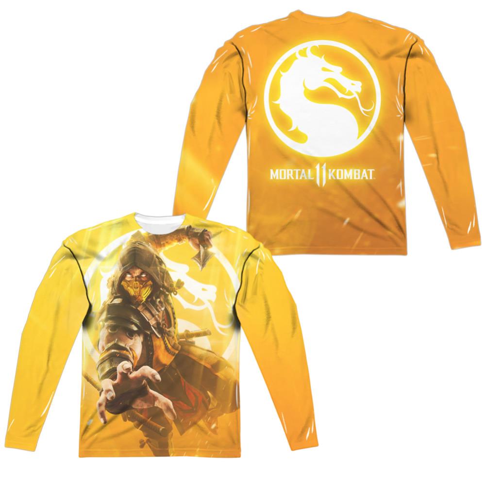 Mortal Kombat 11 Scorpion Men's Regular Fit Polyester Long-Sleeve T-Shirt