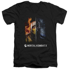 Mortal Kombat Fire And Ice Men's 30/1 Cotton Slim V-Neck T-Shirt