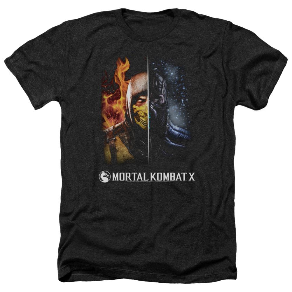 Mortal Kombat Fire And Ice Men's 30/1 Heather 60 40 Poly Short-Sleeve T-Shirt
