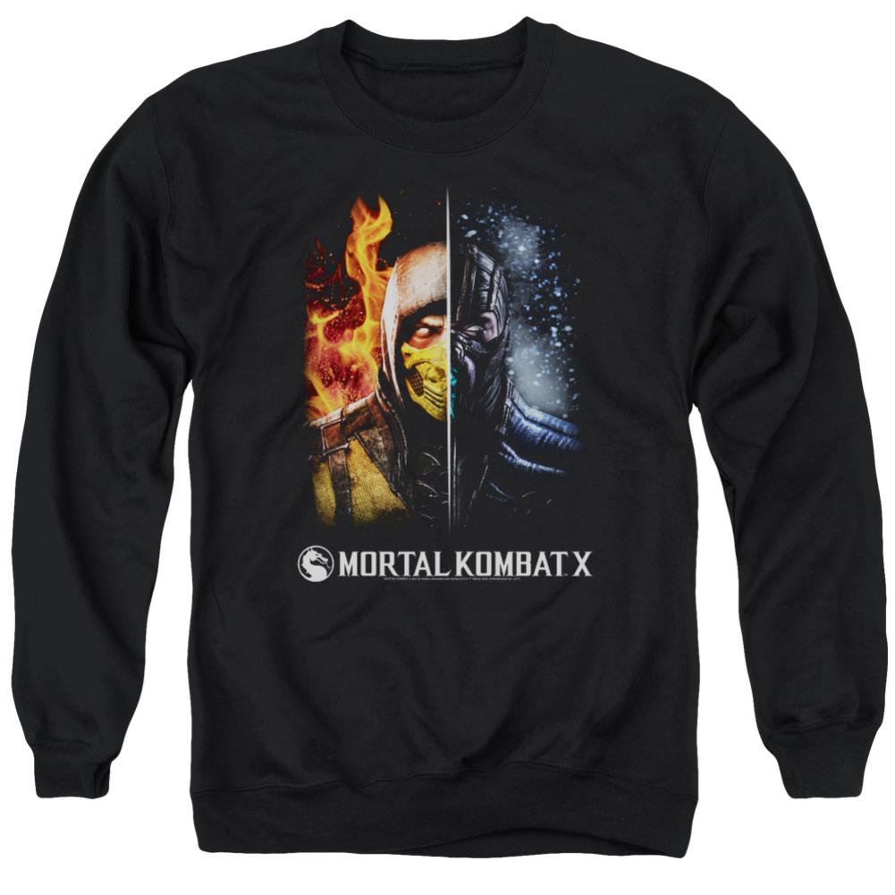 Mortal Kombat Fire And Ice Men's Crewneck 50 50 Poly Long-Sleeve T-Shirt