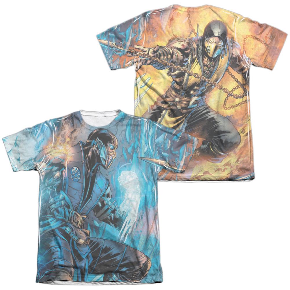 Mortal Kombat Kombat Comic (Front/Back Print) Men's Regular Fit Poly Cotton Short-Sleeve T-Shirt