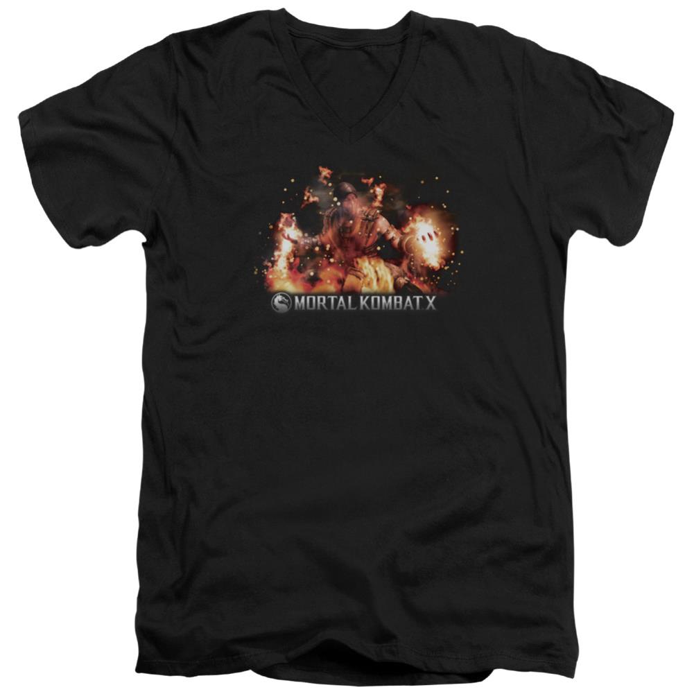 Mortal Kombat X Scorpio Flames Men's 30/1 Cotton Slim V-Neck T-Shirt