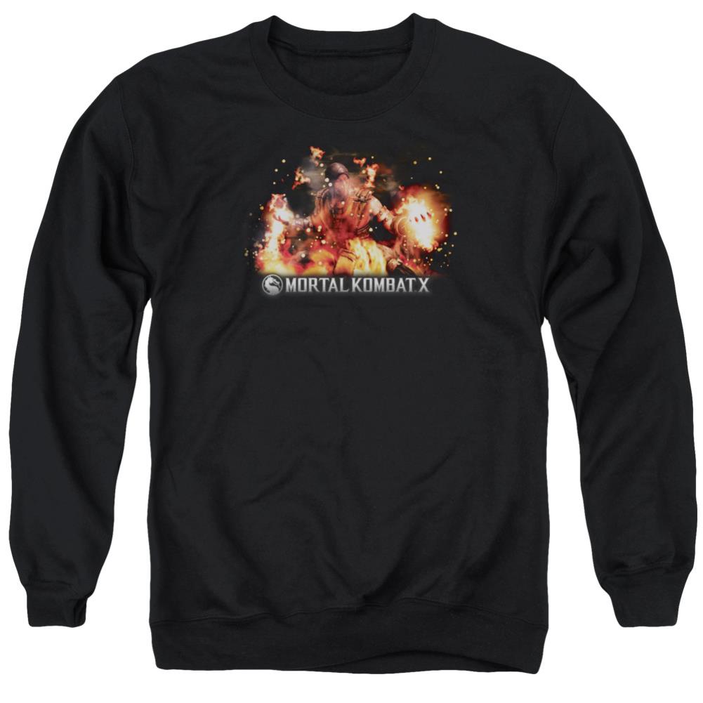 Mortal Kombat X Scorpio Flames Men's Crewneck 50 50 Poly Long-Sleeve T-Shirt
