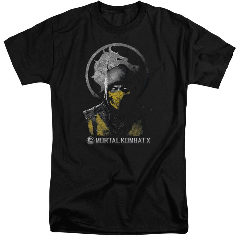 Mortal Kombat X Scorpion Bust Men's 18/1 Tall Cotton Short-Sleeve T-Shirt