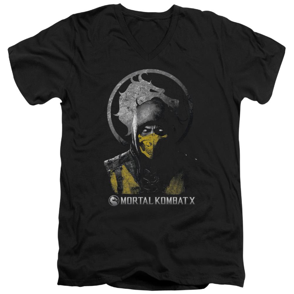 Mortal Kombat X Scorpion Bust Men's 30/1 Cotton Slim V-Neck T-Shirt