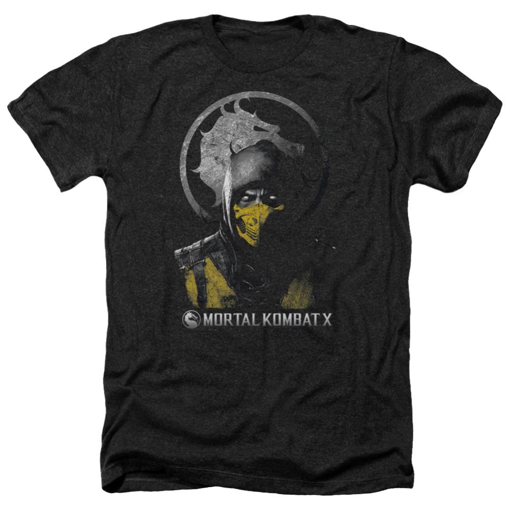 Mortal Kombat X Scorpion Bust Men's 30/1 Heather 60 40 Poly Short-Sleeve T-Shirt
