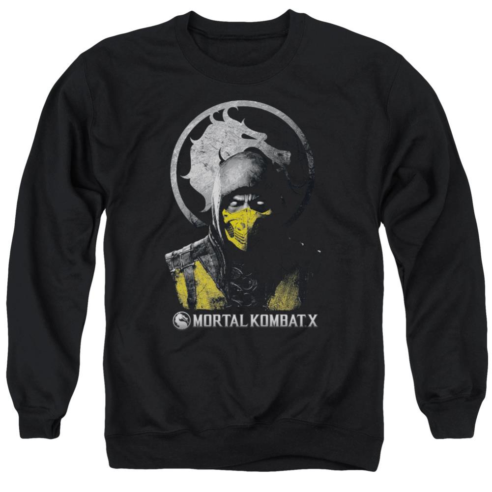 Mortal Kombat X Scorpion Bust Men's Crewneck 50 50 Poly Long-Sleeve T-Shirt
