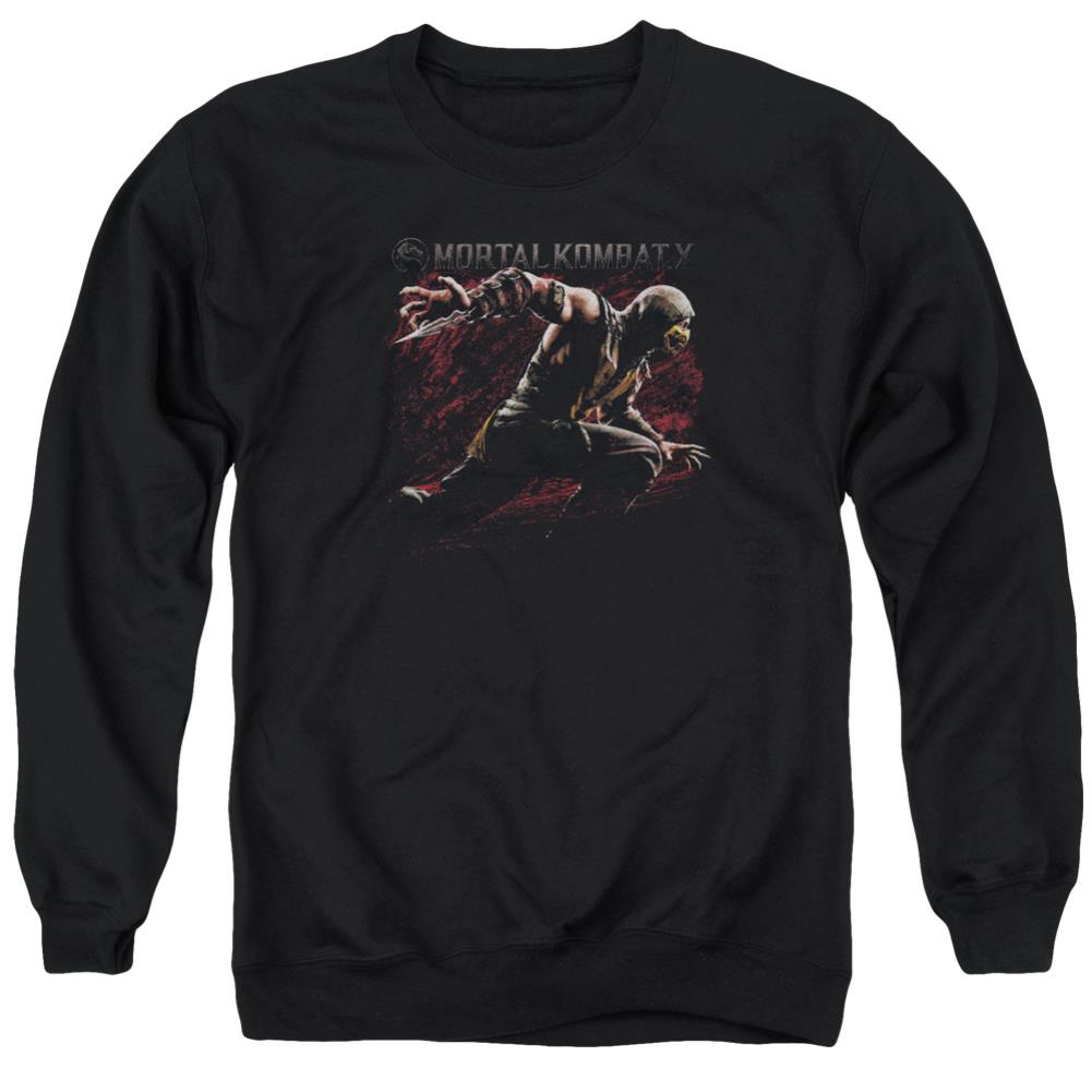 Mortal Kombat X Scorpion Lunge Men's Crewneck 50 50 Poly Long-Sleeve T-Shirt