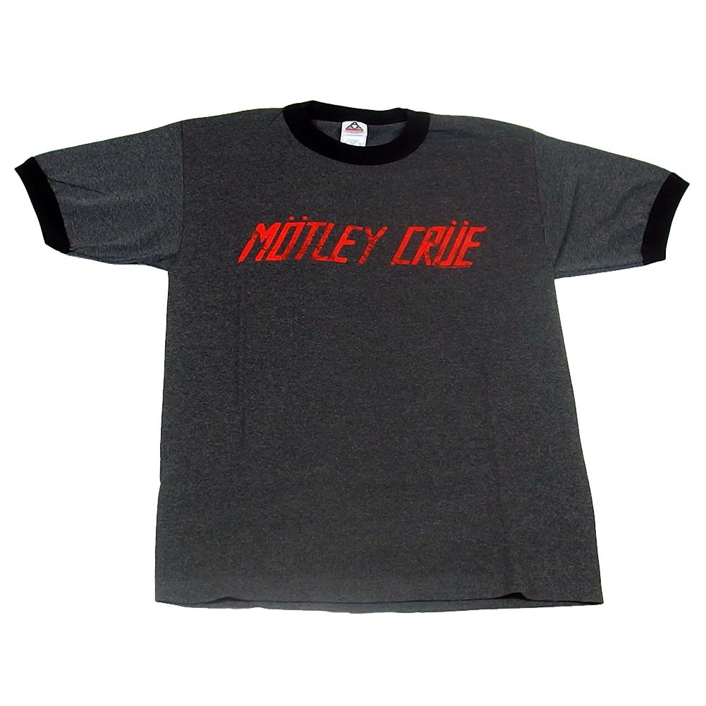 Motley Crue Men's 2004 Distressed Vintage First Album Logo Grey Heather Ringer T-Shirt