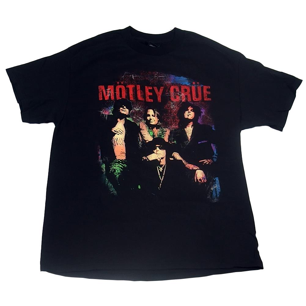 Motley Crue Men's 2005 Red White And Crue Band Pose Black T-Shirt