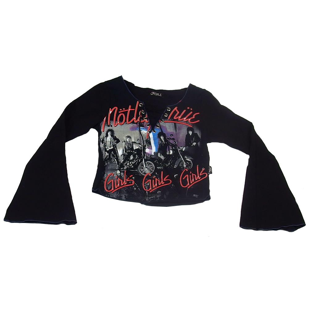 Motley Crue Women's Jonny Rock Girls Girls Girls Fashion Lace Long-Sleeve Babydoll T-Shirt